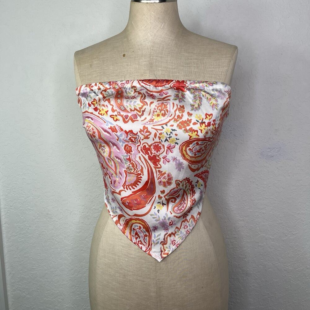 Cotton Candy LA Bandana Paisley Print Top Size M, strapless, tie in back, boho